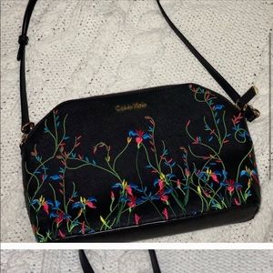 Calvin Klein black & flower embroidered crossbody
